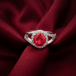 Load image into Gallery viewer, 925 Sterling Silver Ruby Color Pear Shape Halo Ring For Women