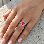 925 Sterling Silver Ruby Color Pear Shape Halo Ring For Women