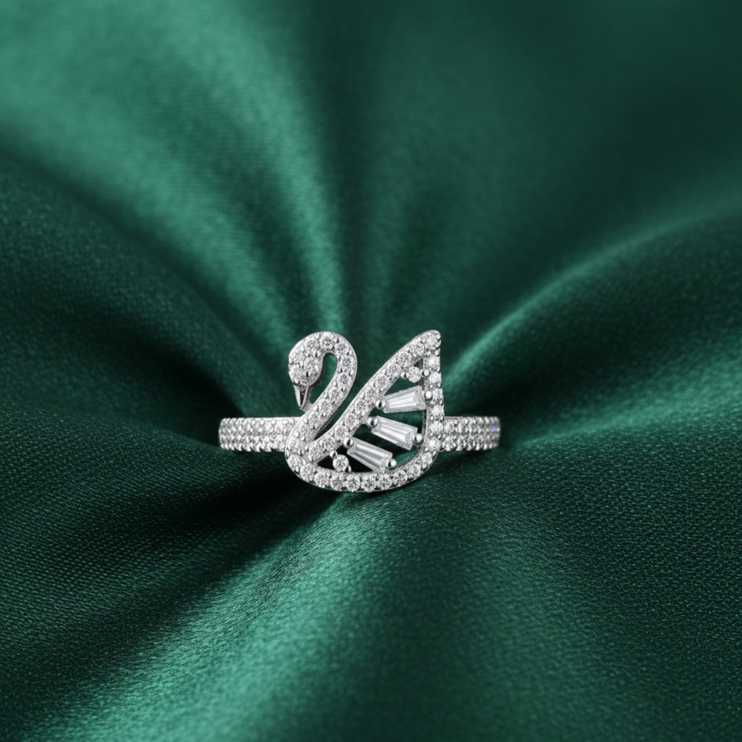 Swan 925 Sterling Silver Rhodium Plated Ring