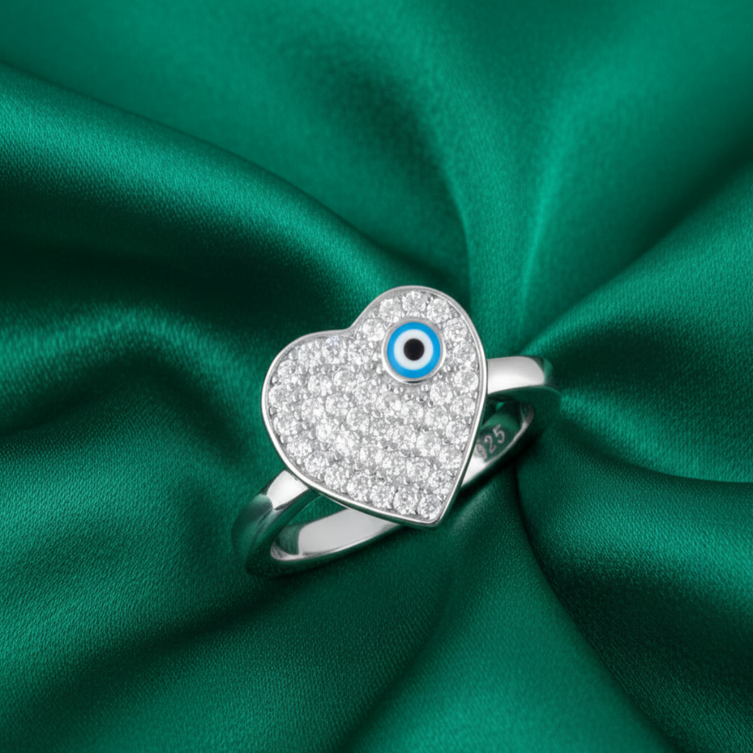 Evil Eye Heart Shaped 925 Silver Ring