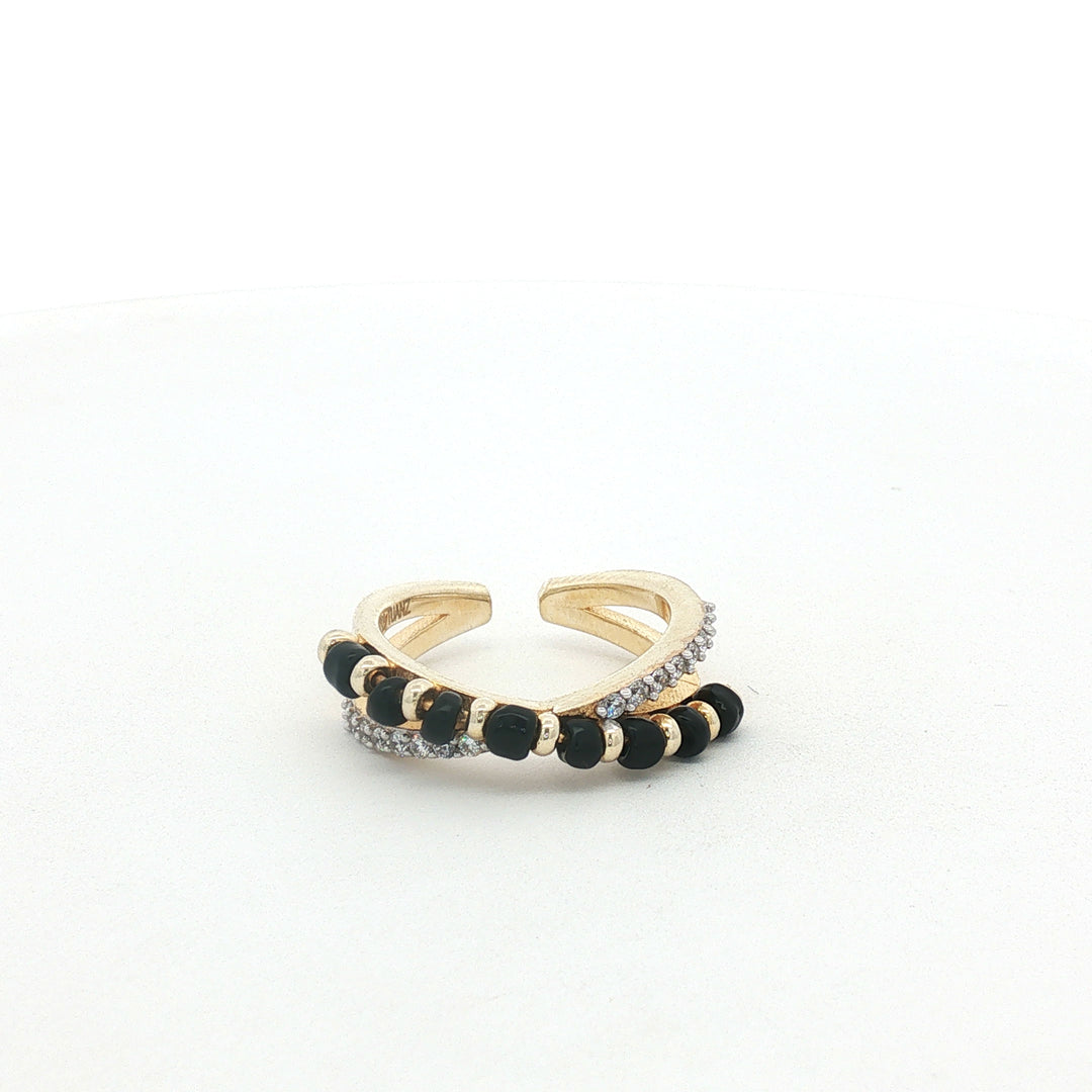 925 Sterling Silver Timeless Black Beads Solitaire Ring