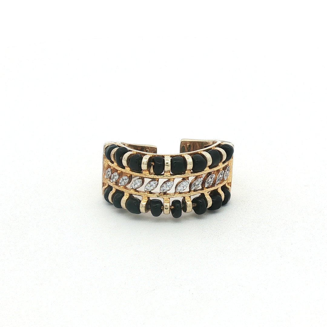 925 Sterling Silver Timeless Black Beads Solitaire Ring