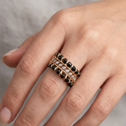 925 Sterling Silver Timeless Black Beads Solitaire Ring