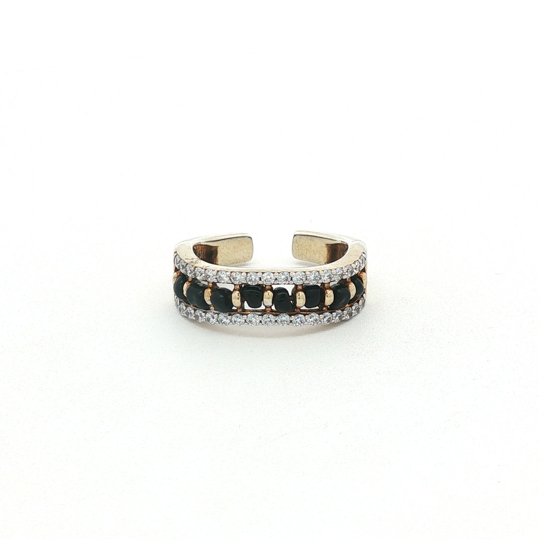 925 Sterling Silver Timeless Black Beads Solitaire Ring