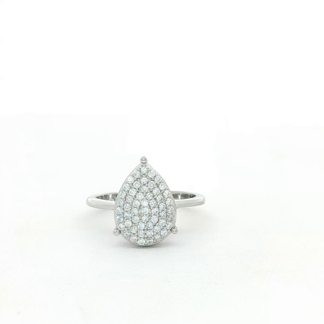 925 Sterling Silver Pear Shape CZ Diamond Ring for Women