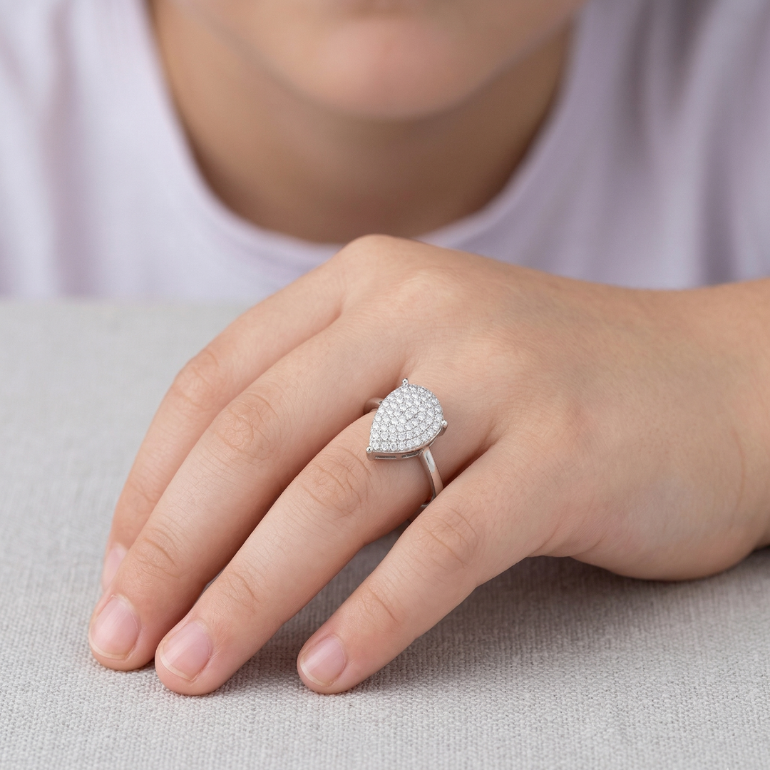 925 Sterling Silver Pear Shape CZ Diamond Ring for Women