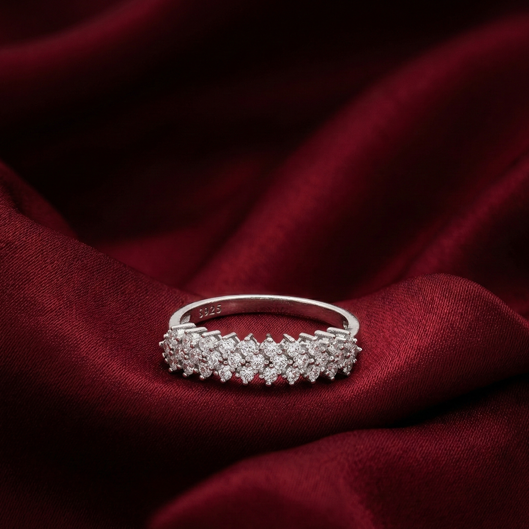 925 Sterling Silver Floral Cluster Zircon Ring for Women