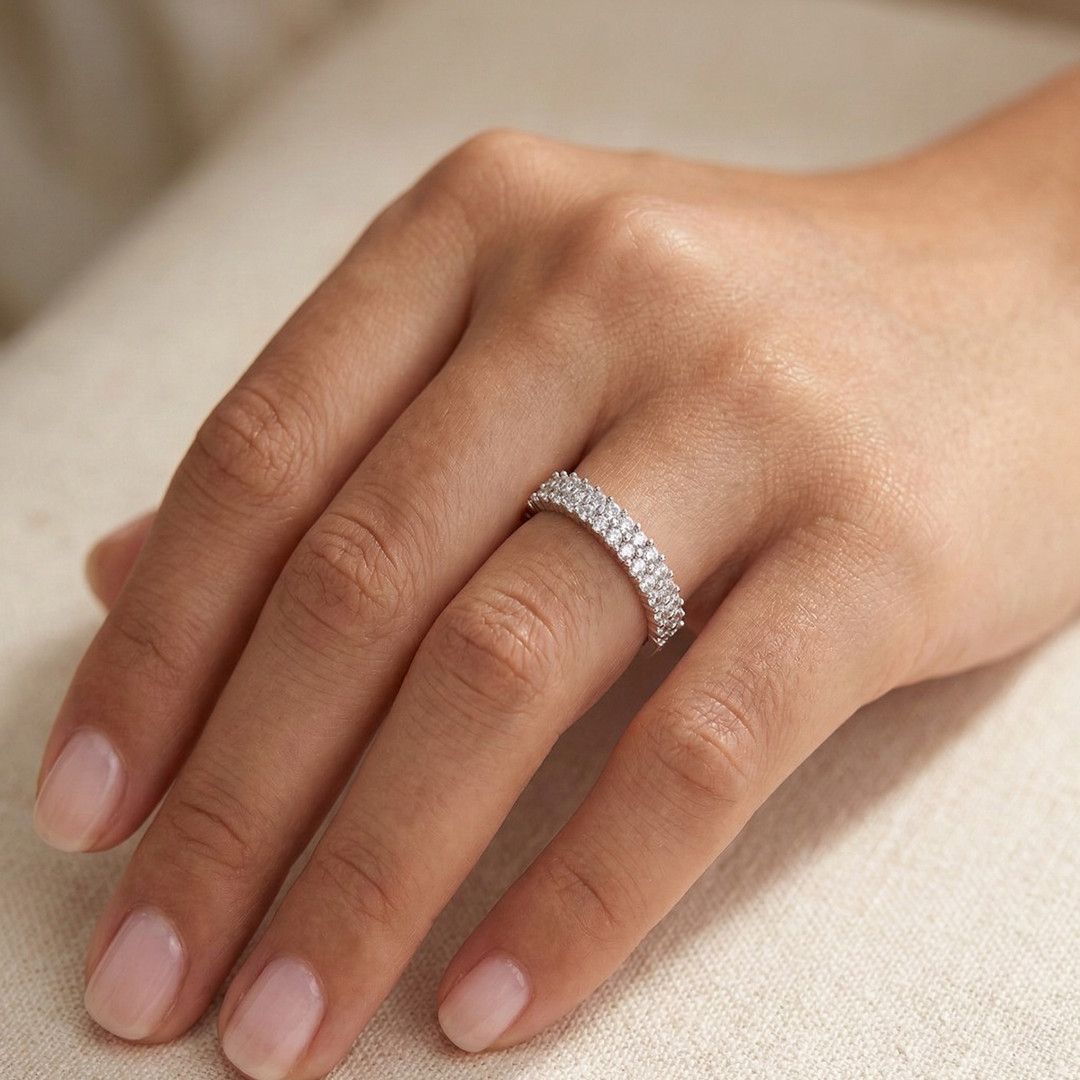 925 Sterling Silver Half Eternity Cubic Zirconia Ring For Women