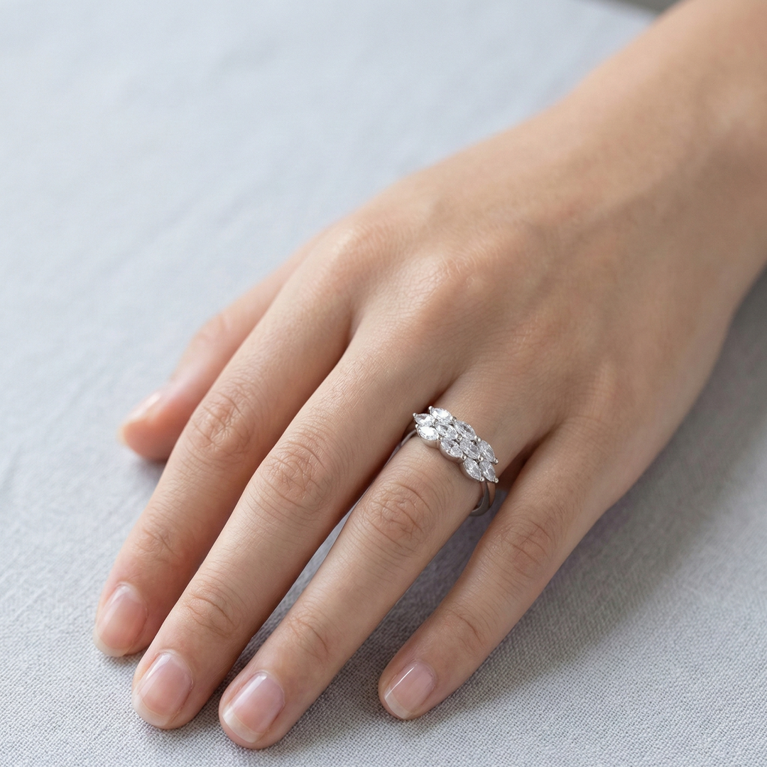 Classic 925 Sterling Silver Multi-Stone Sparkle Ring for Women