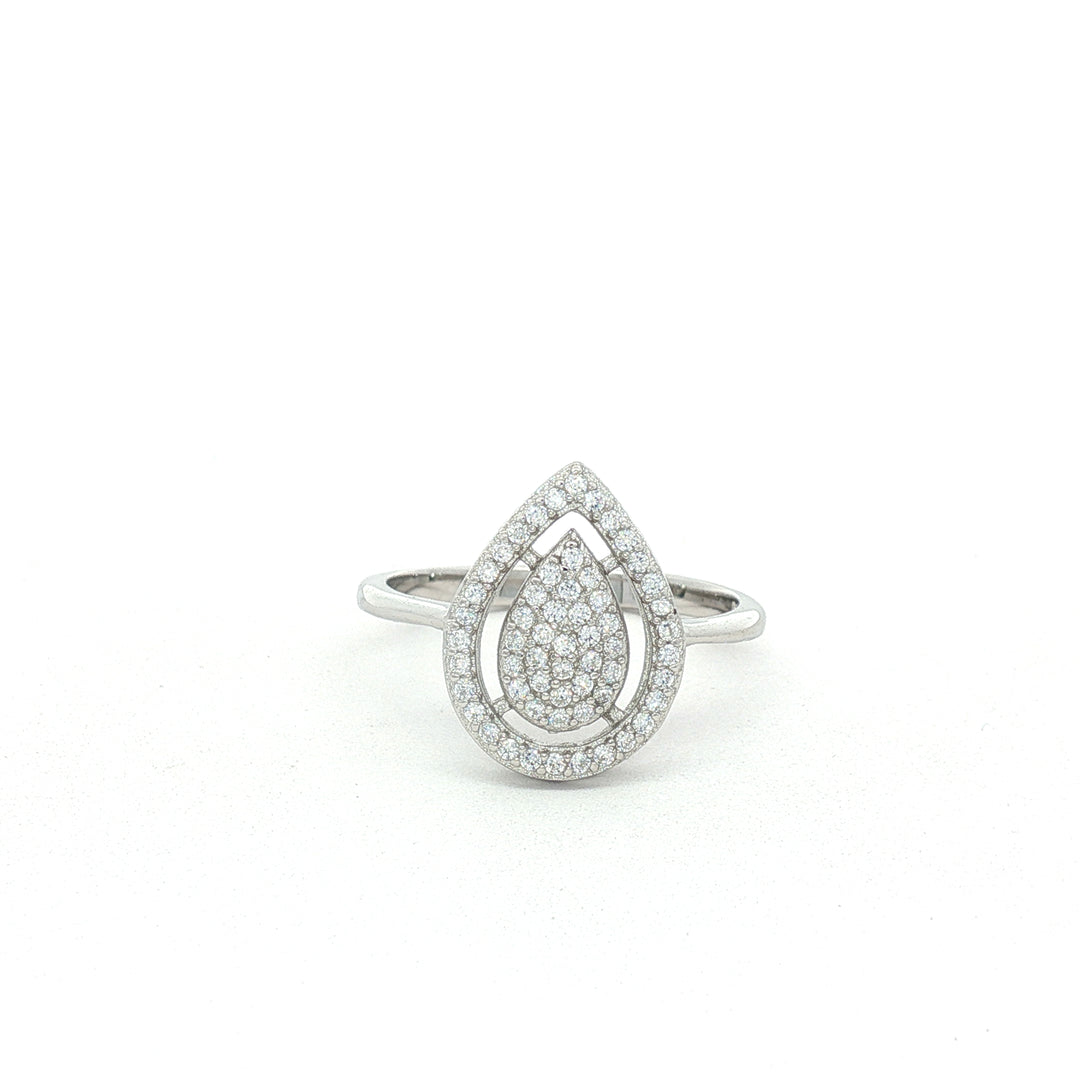 Sparkling 925 Sterling Silver Pear-Shaped Double Halo Ring