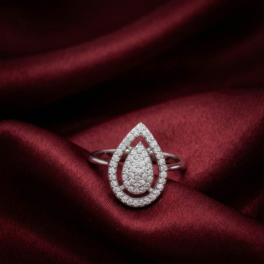 Sparkling 925 Sterling Silver Pear-Shaped Double Halo Ring