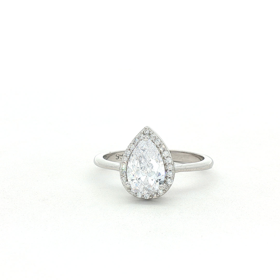 Sparkling 925 Sterling Silver Pear-Shaped Double Halo Ring