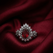925 Sterling Silver Ruby Color Pear Shape Halo Ring For Women