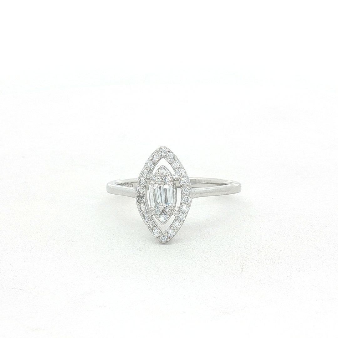 925 Sterling Silver Marquise Shape Sparkling Halo Ring For Women