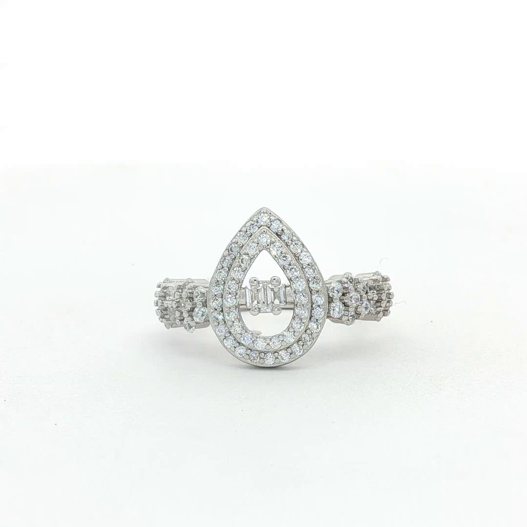 925 Sterling Silver Pear-Shaped Halo Ring For Women