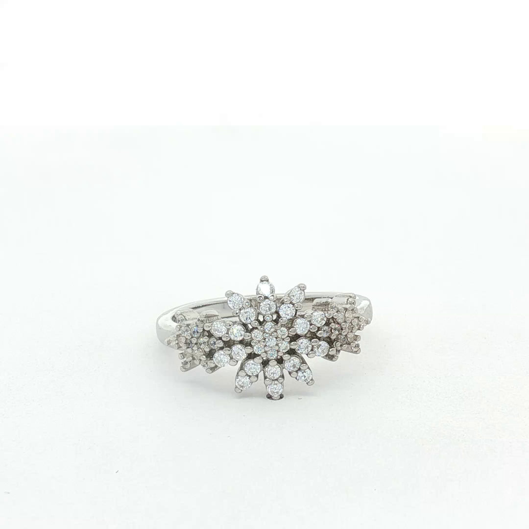 925 Sterling Silver Marquise Diamond Flower Ring for Women