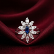 925 Sterling Silver Marquise Diamond Blue Flower Ring for Women