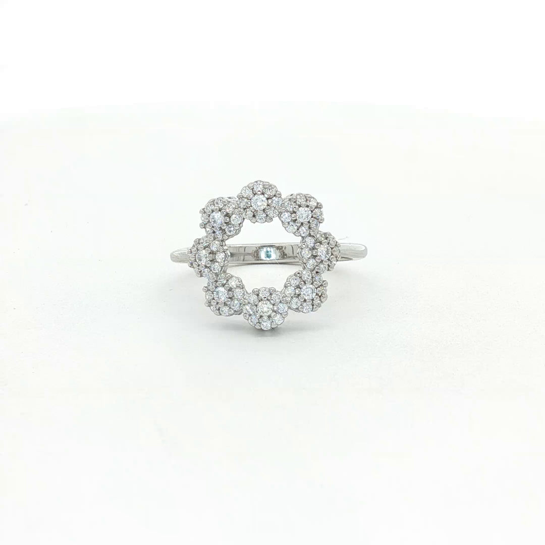 925 Sterling Silver Round Brilliant Diamond Floral Ring for Women