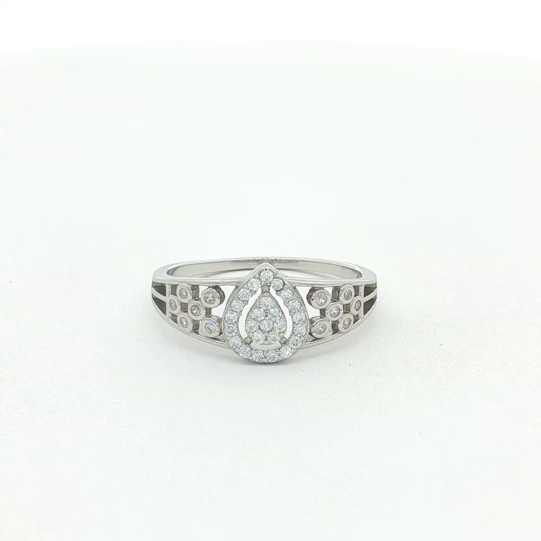 925 Sterling Silver Pear-Shaped Halo Ring For Women