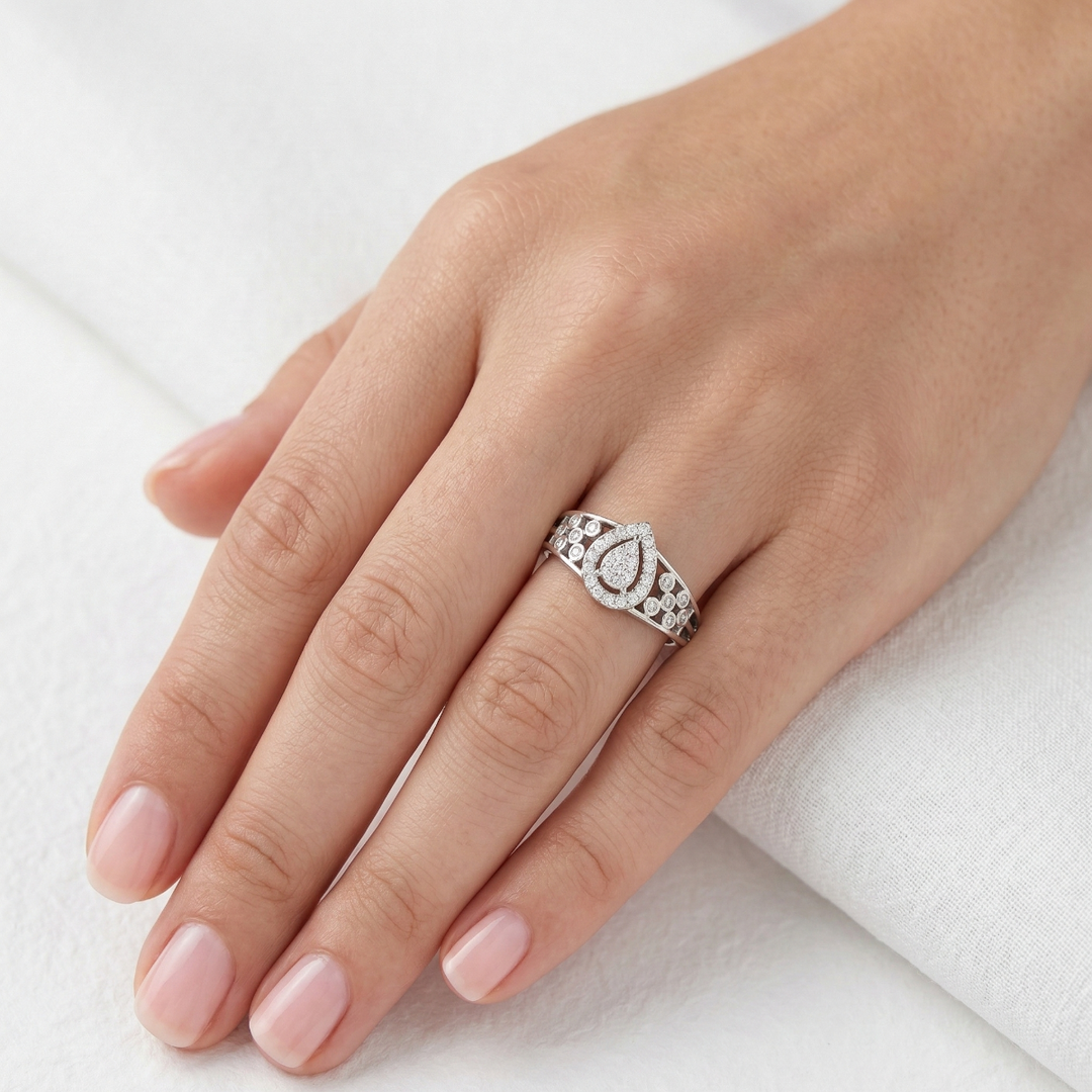 925 Sterling Silver Pear-Shaped Halo Ring For Women