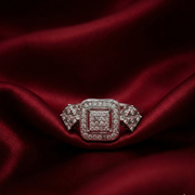 Sparkling 925 Sterling Silver Square Halo Ring with Accent Diamonds