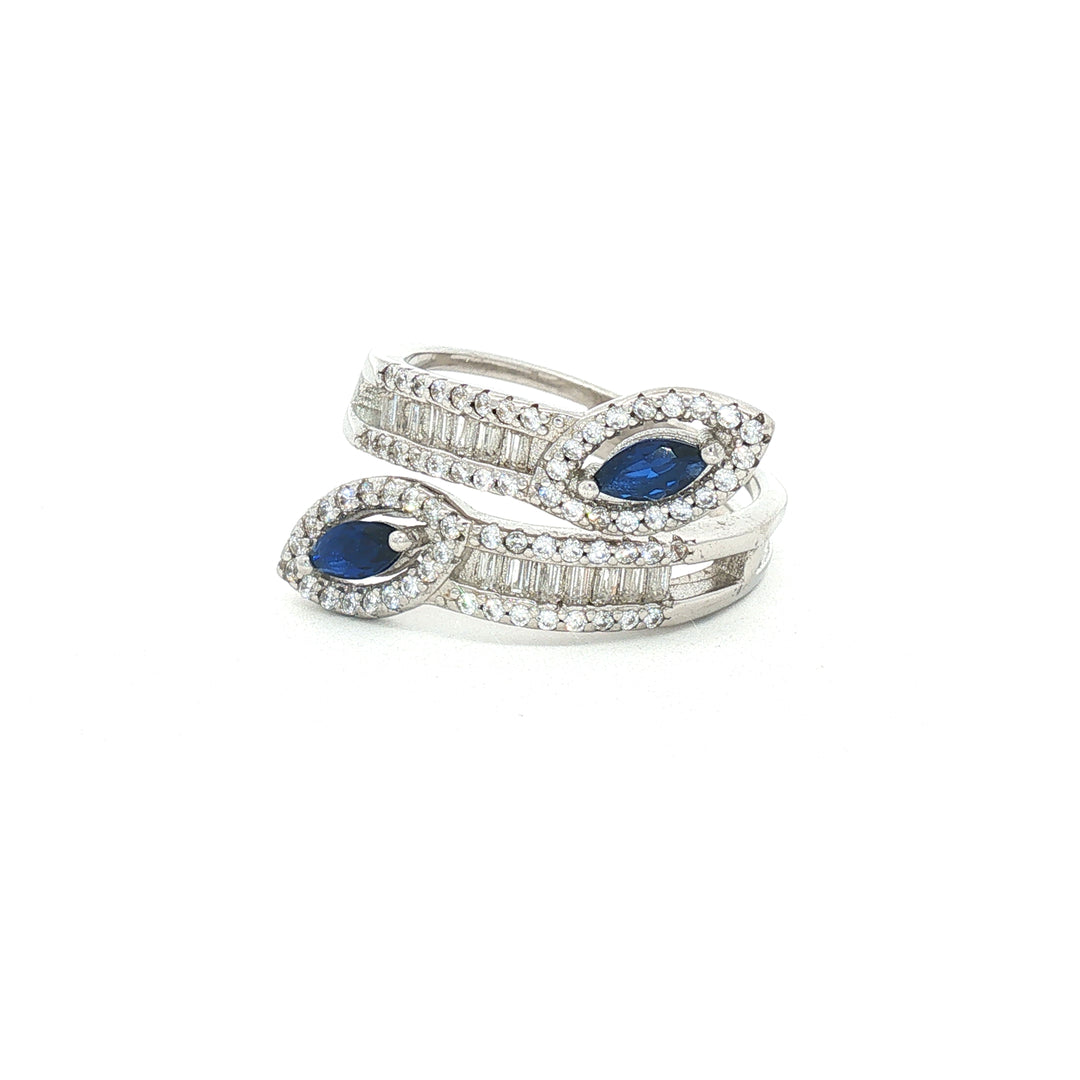 925 Sterling Silver Blue Color Pear Shape Halo Ring For Women