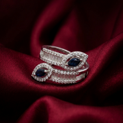 925 Sterling Silver Blue Color Pear Shape Halo Ring For Women