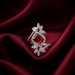 Load image into Gallery viewer, Dazzling 925 Sterling Silver Ruby-Tone Halo Ring with Sparkling Accents