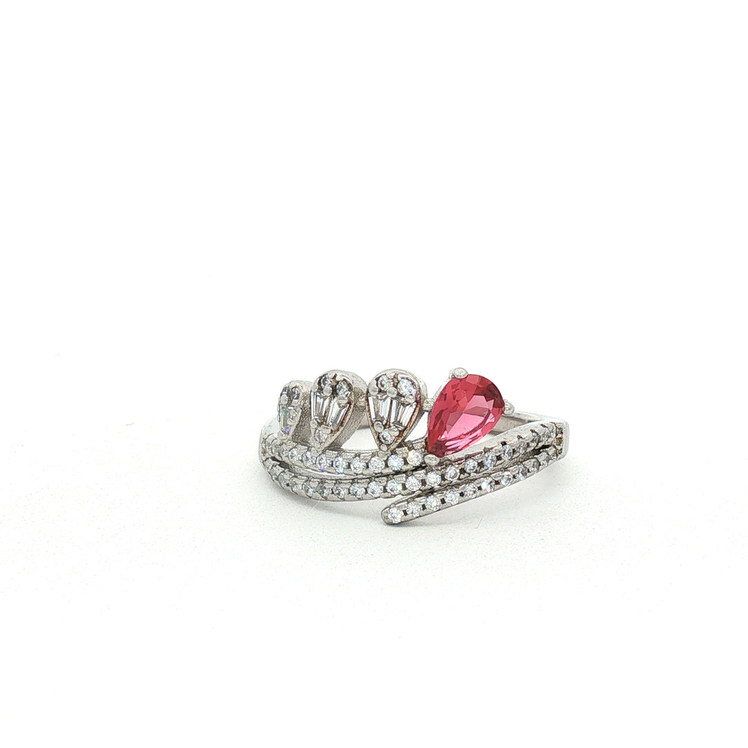 925 Sterling Silver Ruby Color Pear Shape Halo Ring For Women