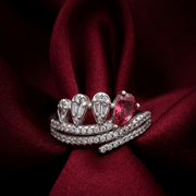 925 Sterling Silver Ruby Color Pear Shape Halo Ring For Women