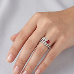 Load image into Gallery viewer, 925 Sterling Silver Ruby Color Pear Shape Halo Ring For Women