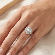Luxury 925 Sterling Silver Floral Ring Sparkling CZ Diamond Look