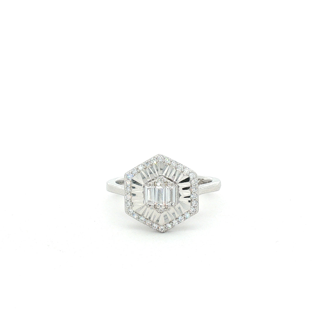 Luxury 925 Sterling Silver Floral Ring Sparkling CZ Diamond Look