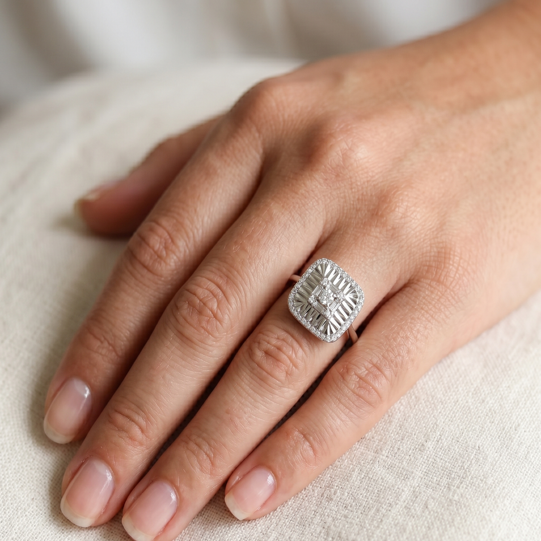 Luxury 925 Sterling Silver Emerald Ring Sparkling CZ Diamond Look