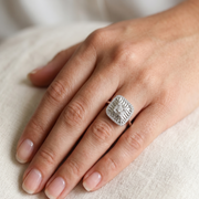 Luxury 925 Sterling Silver Emerald Ring Sparkling CZ Diamond Look