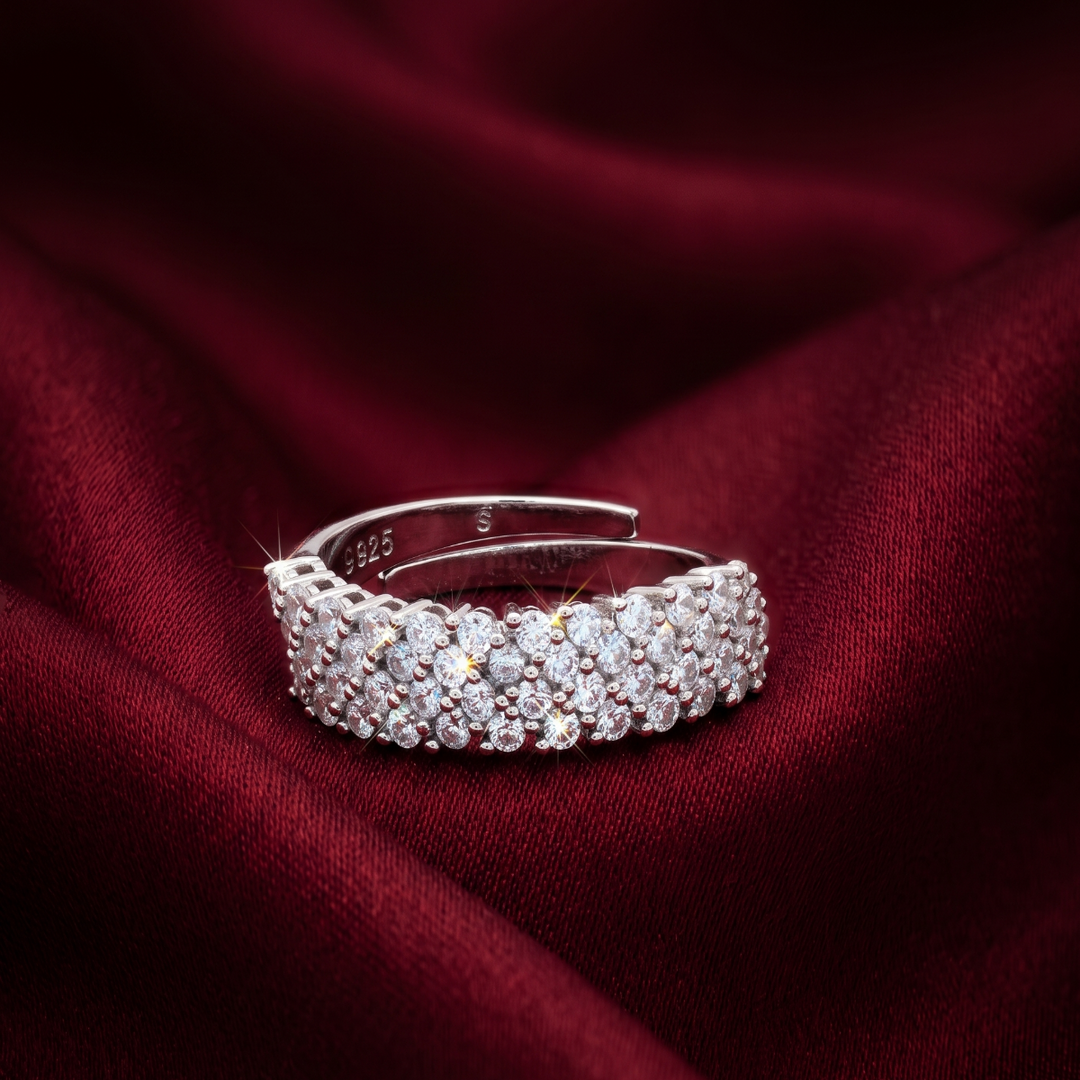 925 Sterling Silver Floral Cluster Zircon Ring for Women