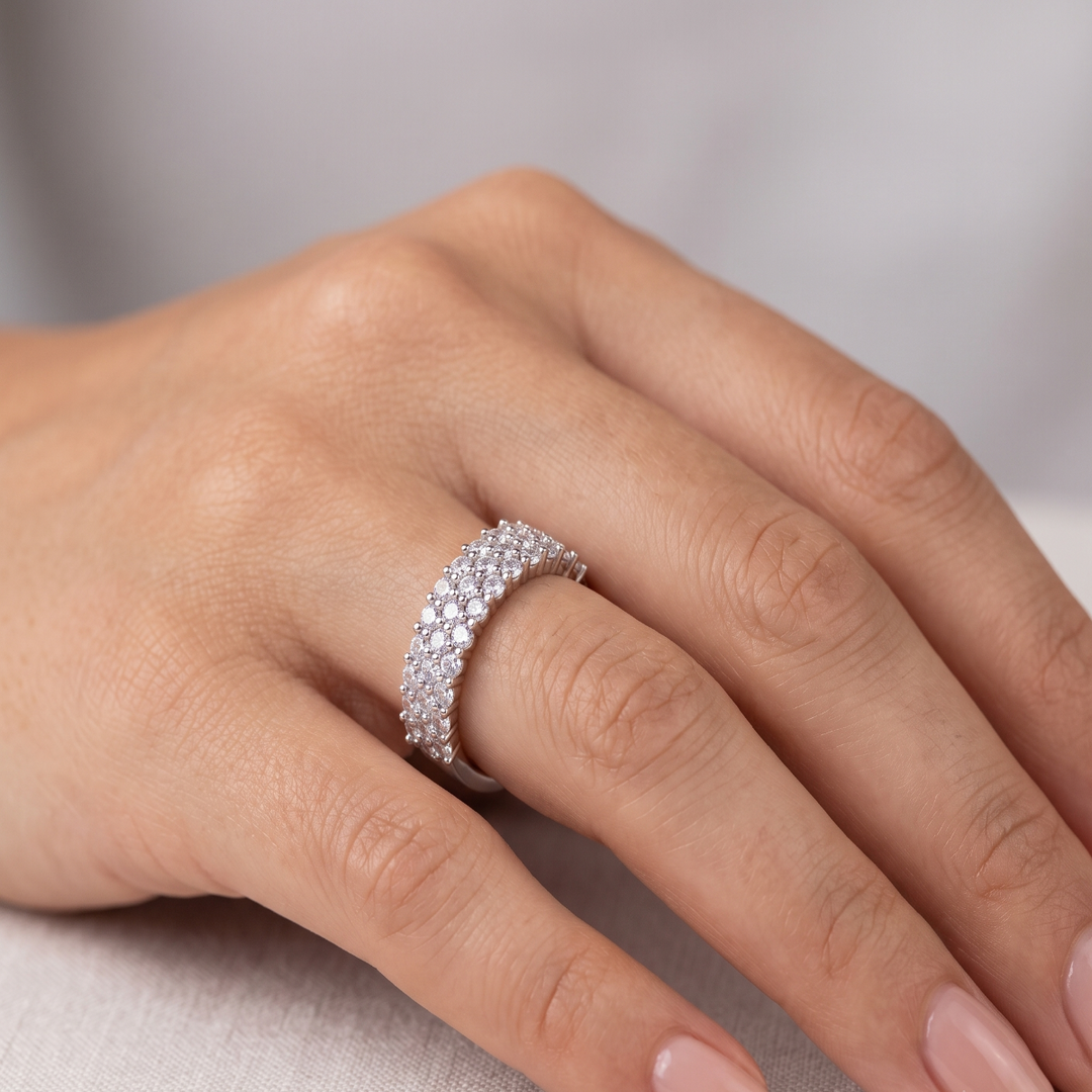 925 Sterling Silver Floral Cluster Zircon Ring for Women