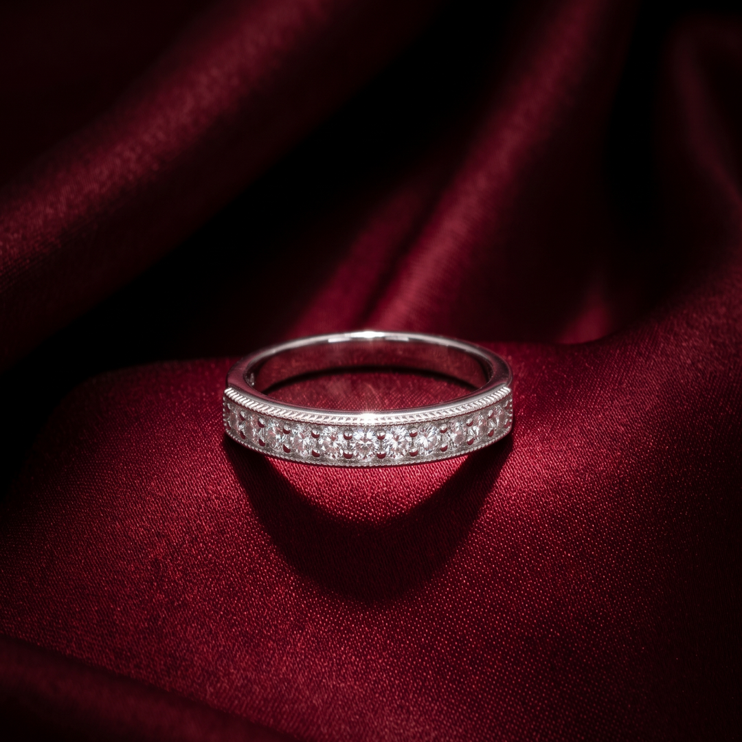 925 Sterling Silver CZ Stone Studded Band Ring for Women