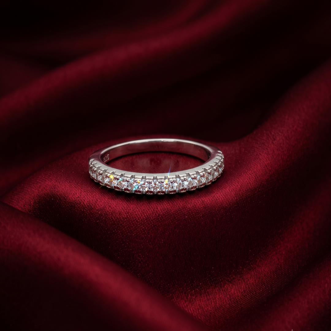 925 Sterling Silver CZ Stone Studded Band Ring for Women