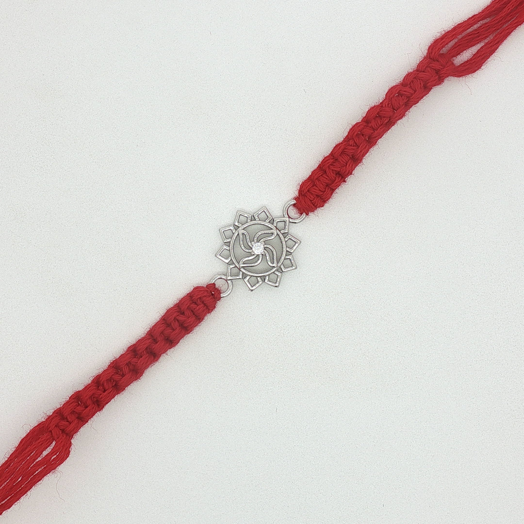 Premium Swastik 925 Sterling Silver Rakhi for Brother