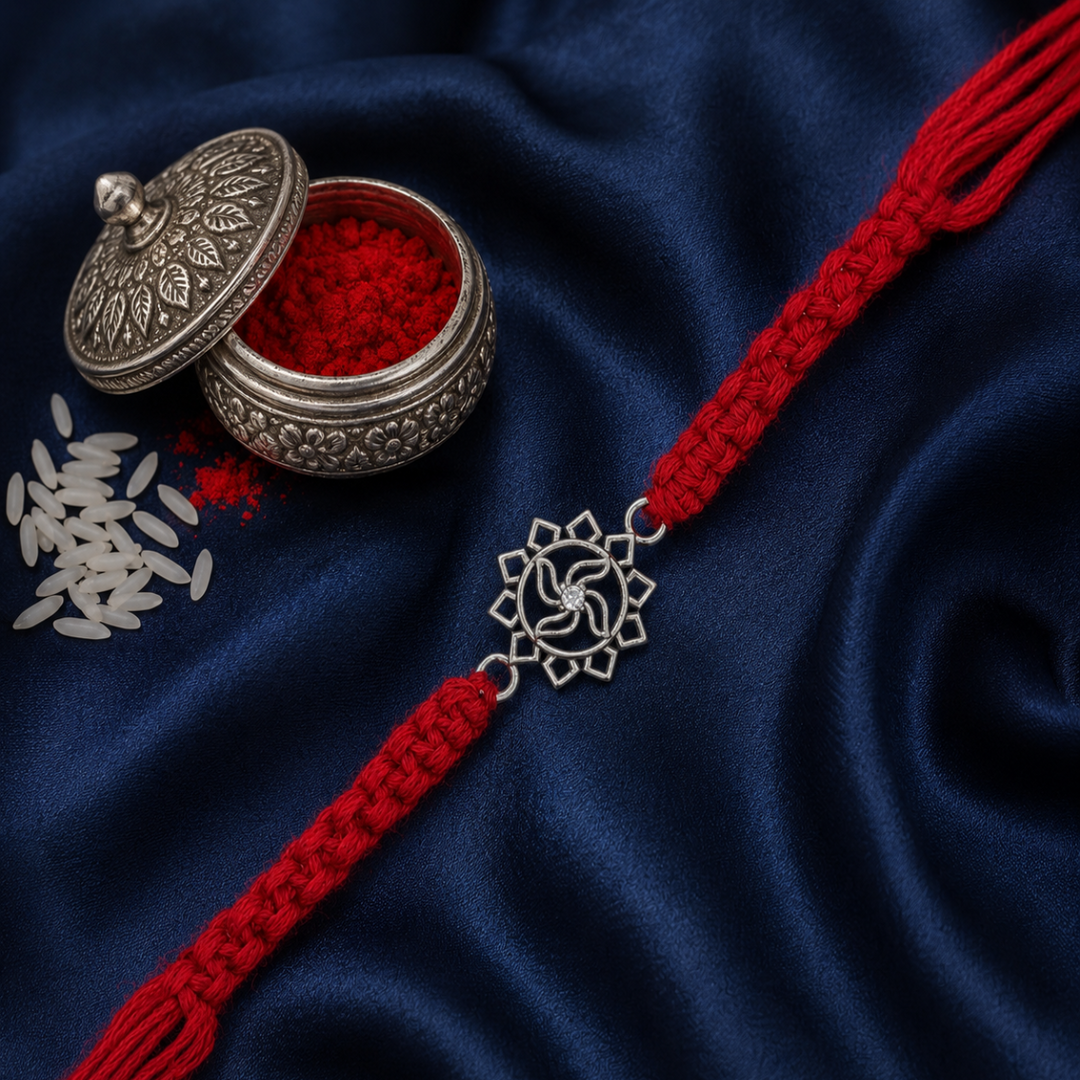 Premium Swastik 925 Sterling Silver Rakhi for Brother
