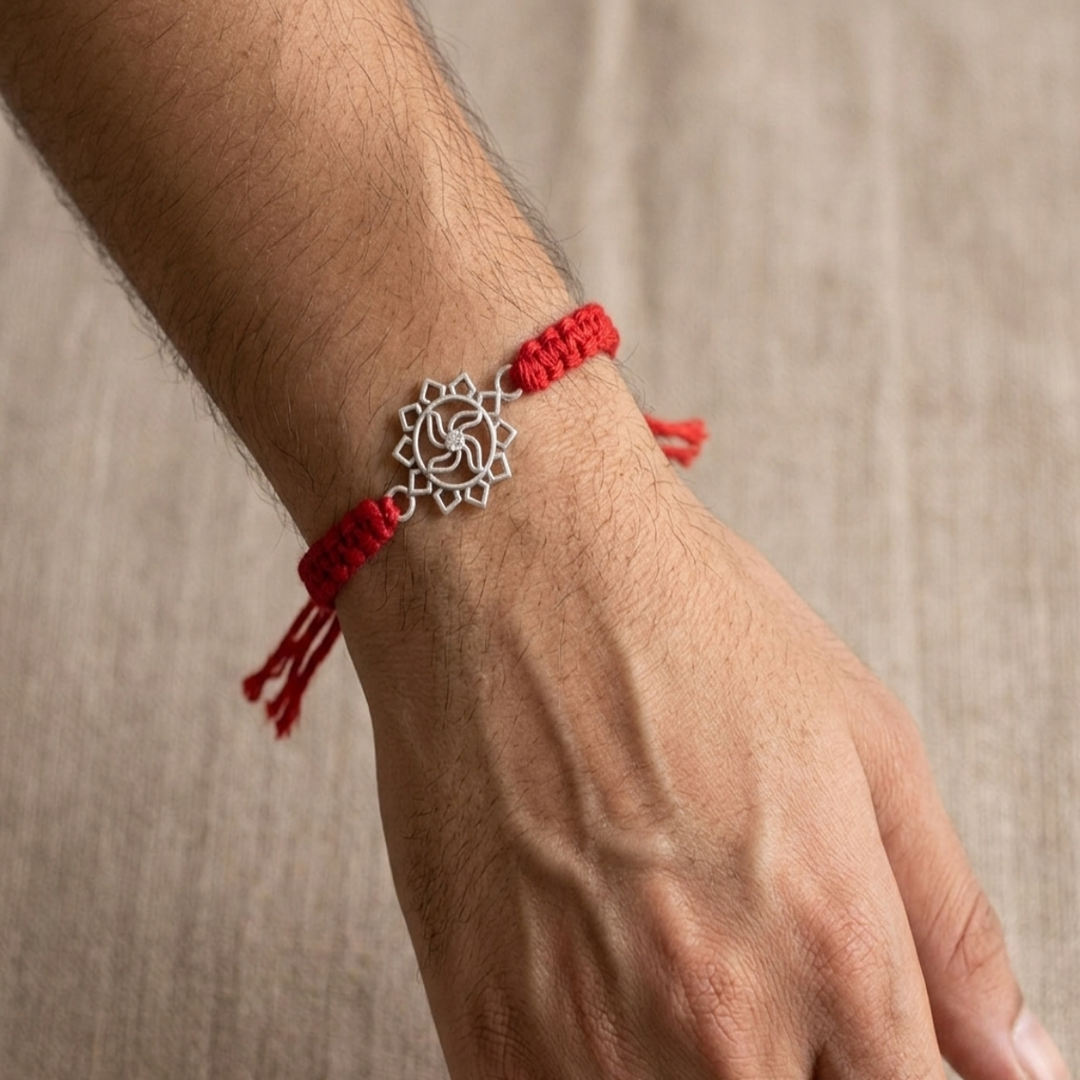 Premium Swastik 925 Sterling Silver Rakhi for Brother