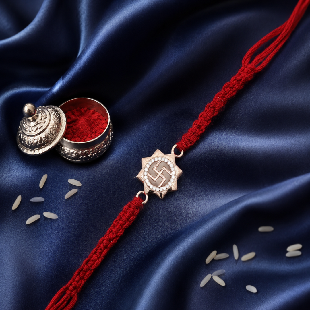 Premium Swastik 925 Sterling Silver Rakhi for Brother