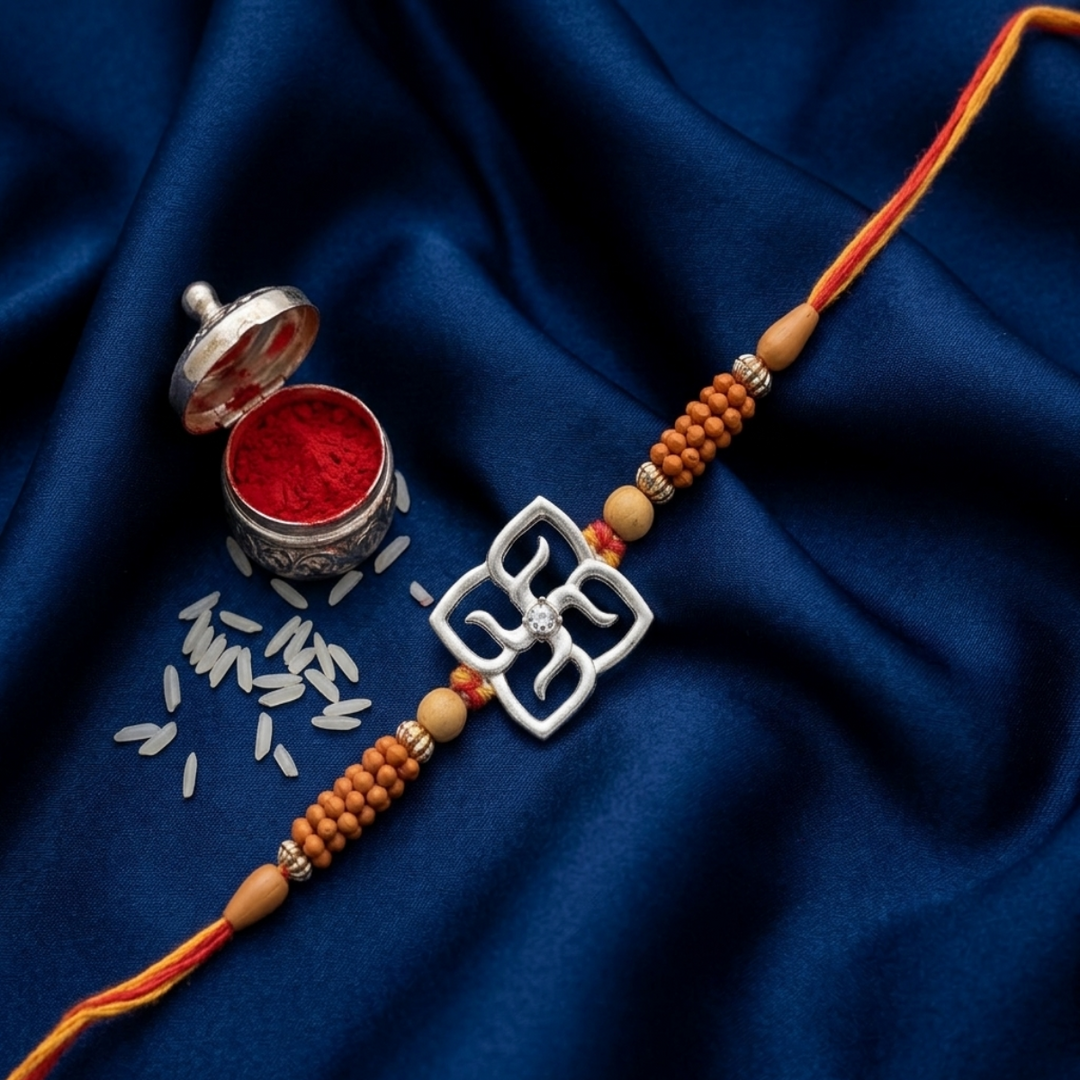 Premium Swastik 925 Sterling Silver Rakhi for Brother