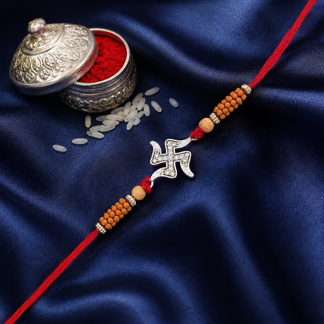 Premium Swastik 925 Sterling Silver Rakhi for Brother