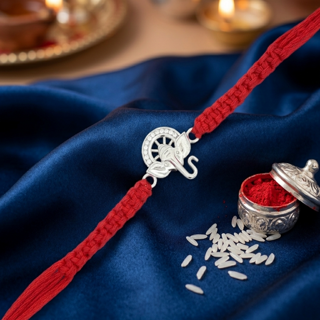 Premium Ganesh Ji 925 Sterling Silver Rakhi for Brother