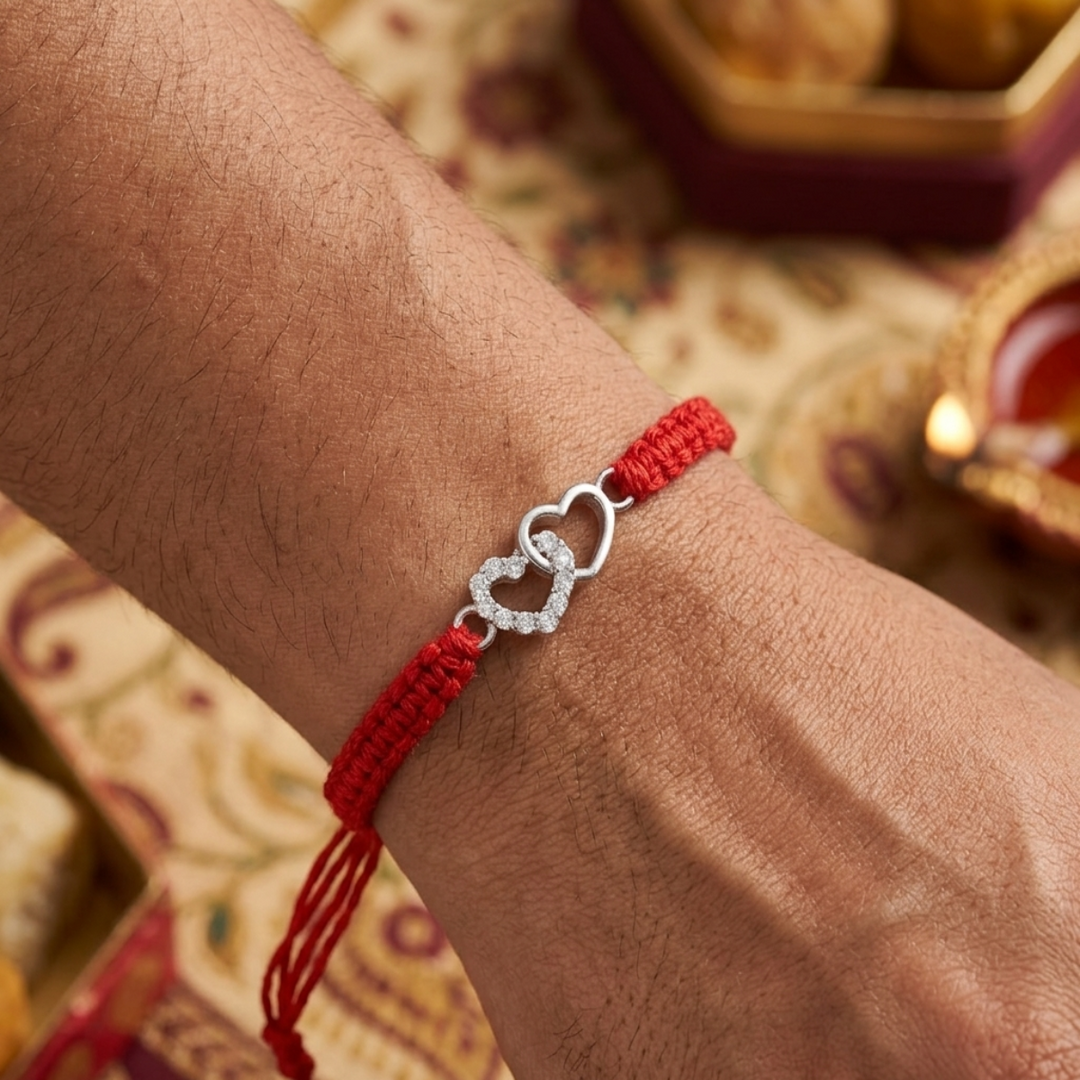 Premium Heart Shape 925 Sterling Silver Rakhi for Brother