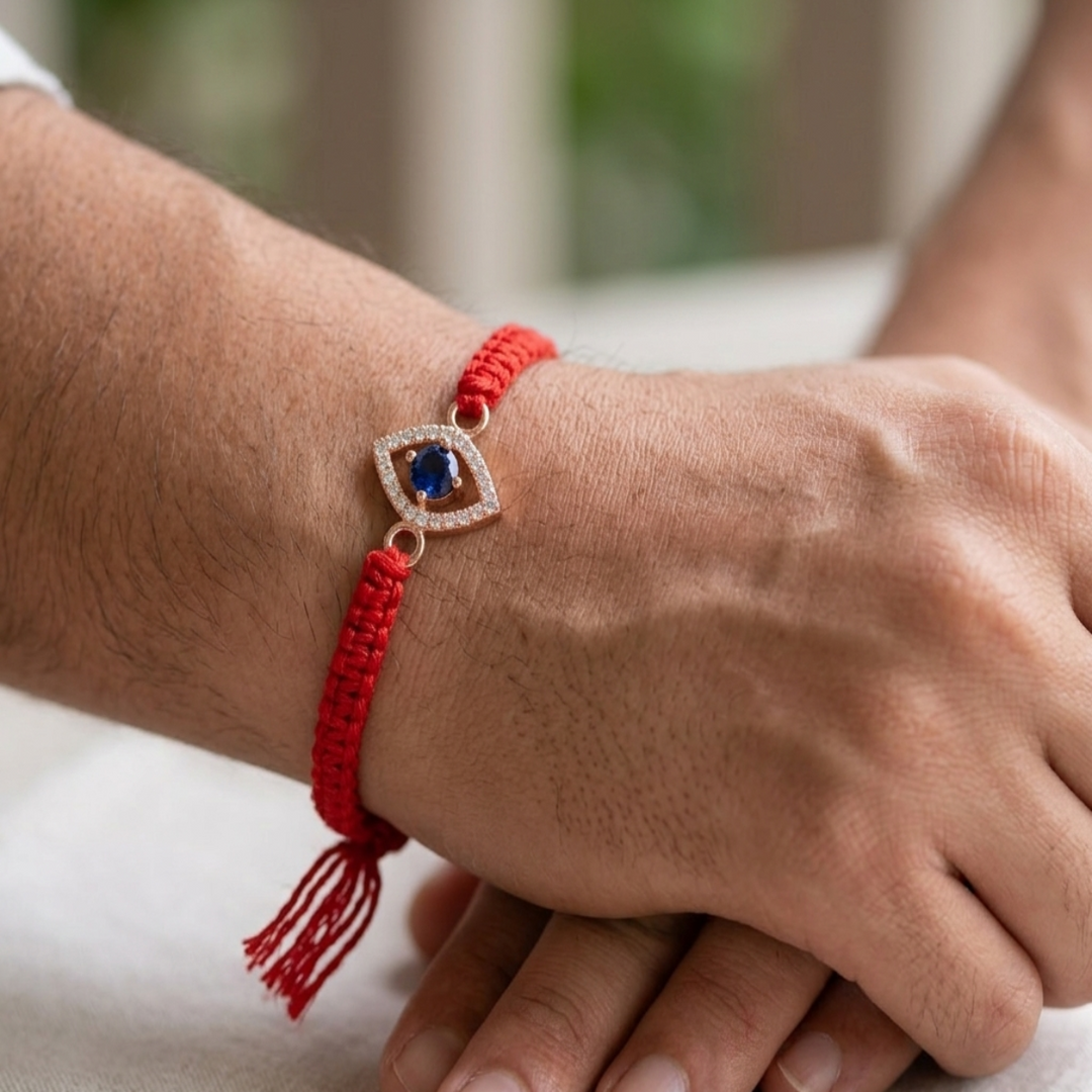 Premium Eye Shape 925 Sterling Silver Rakhi for Brother