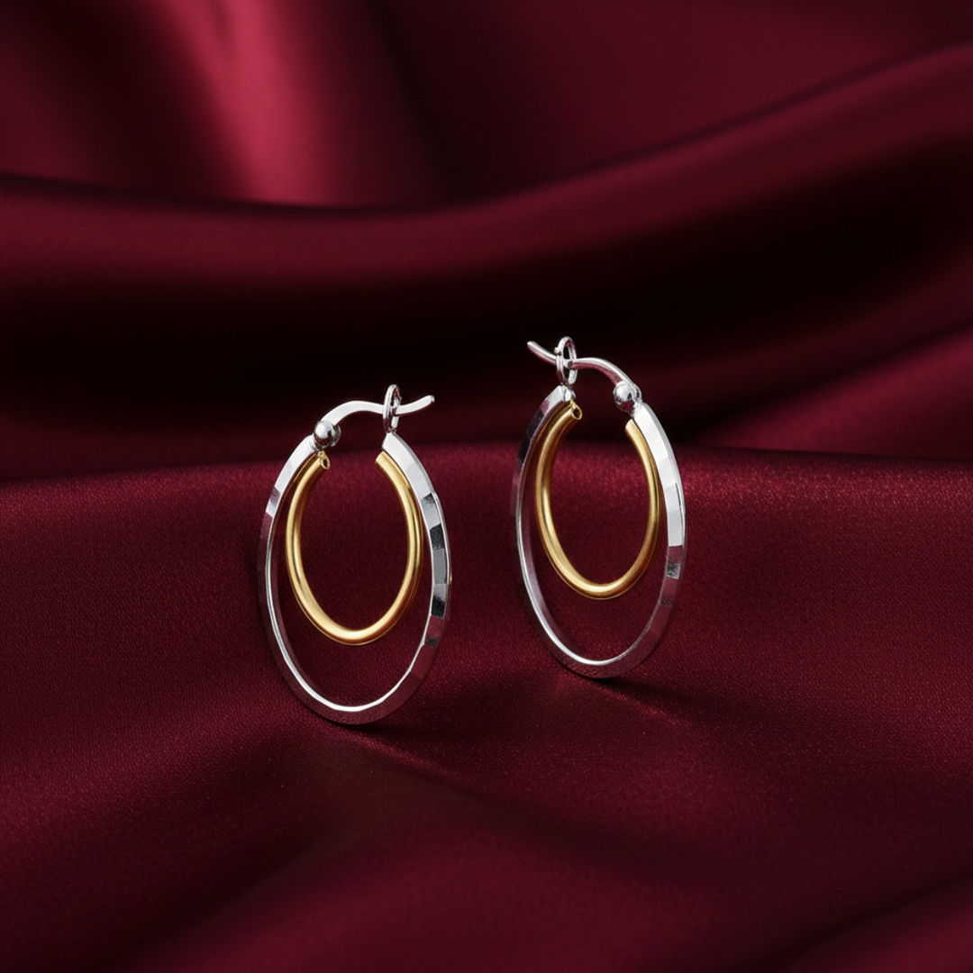 Aditi Double Hoops Two Tone 925 Sterling Silver Hoop Earrings