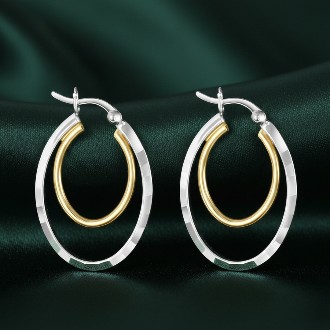 Aditi Double Hoops Two Tone 925 Sterling Silver Hoop Earrings